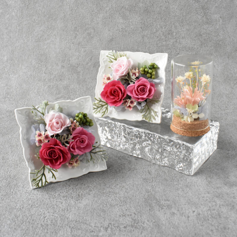 プリザーブドフラワー,陶器フレーム,ローズ,バラ,ガラスドーム