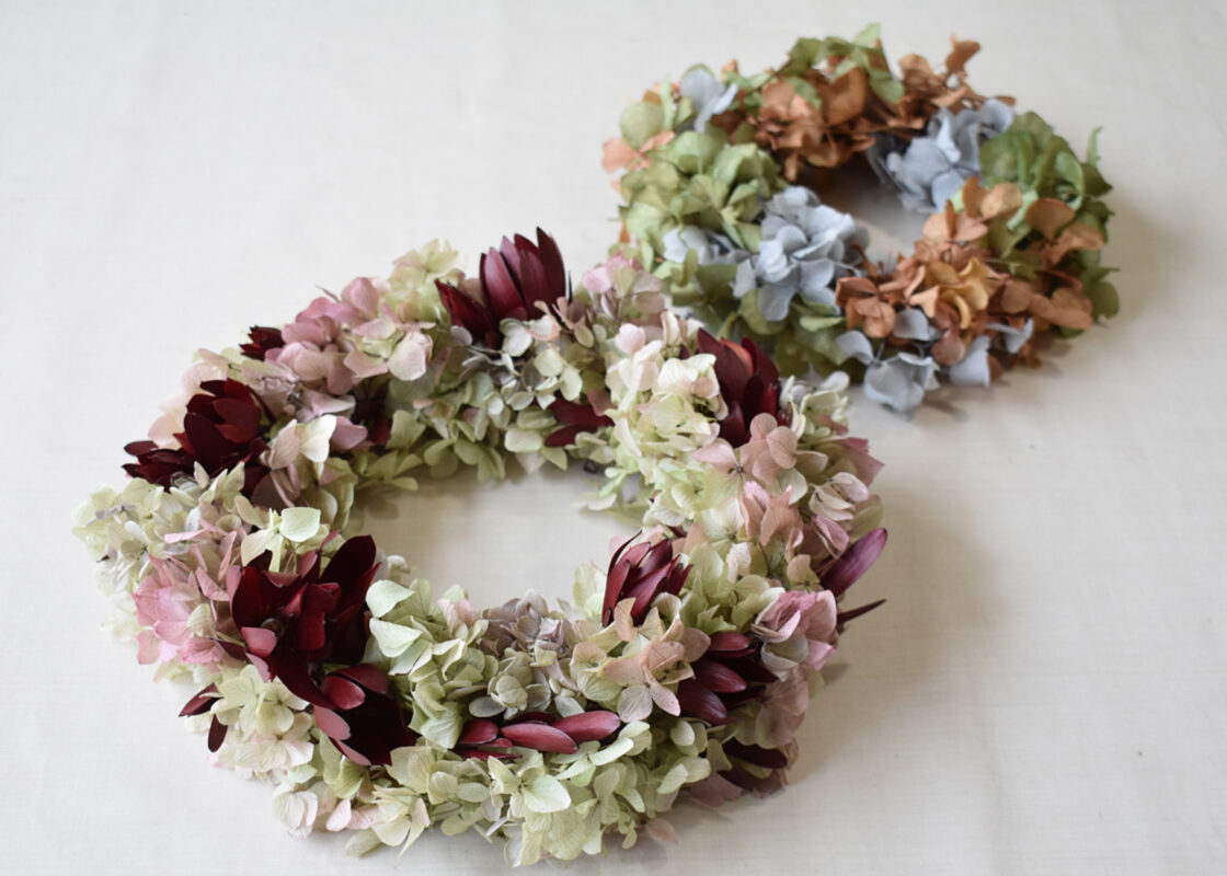 紫陽花、あじさい、リース、フリーレッスン