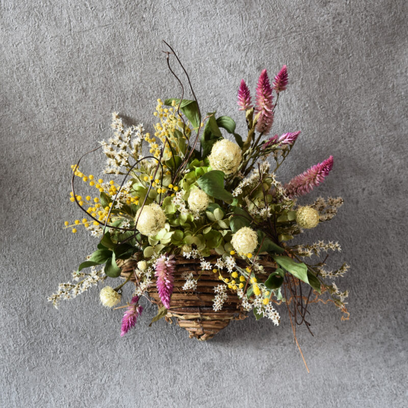 春の壁掛けバスケット,ドライフラワー,ナチュラル